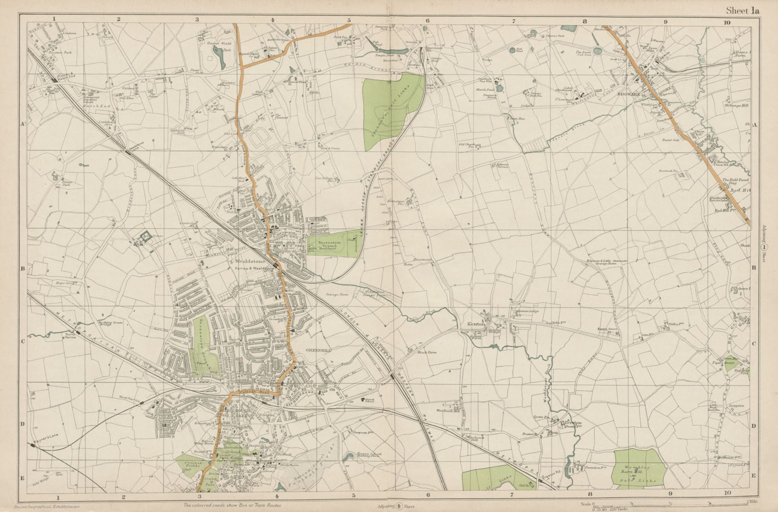 STANMORE Wealdstone Edgware Pinner North Harrow Kenton The Hyde. BACON 1919 map